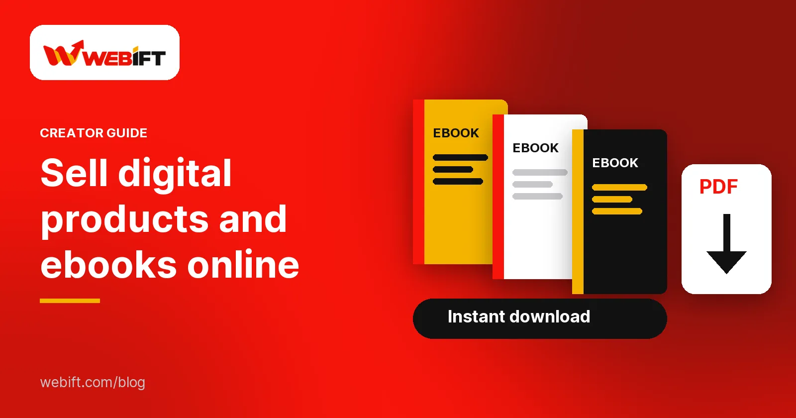 A stack of three ebooks beside a PDF file icon with a download arrow, for selling digital products in Nigeria