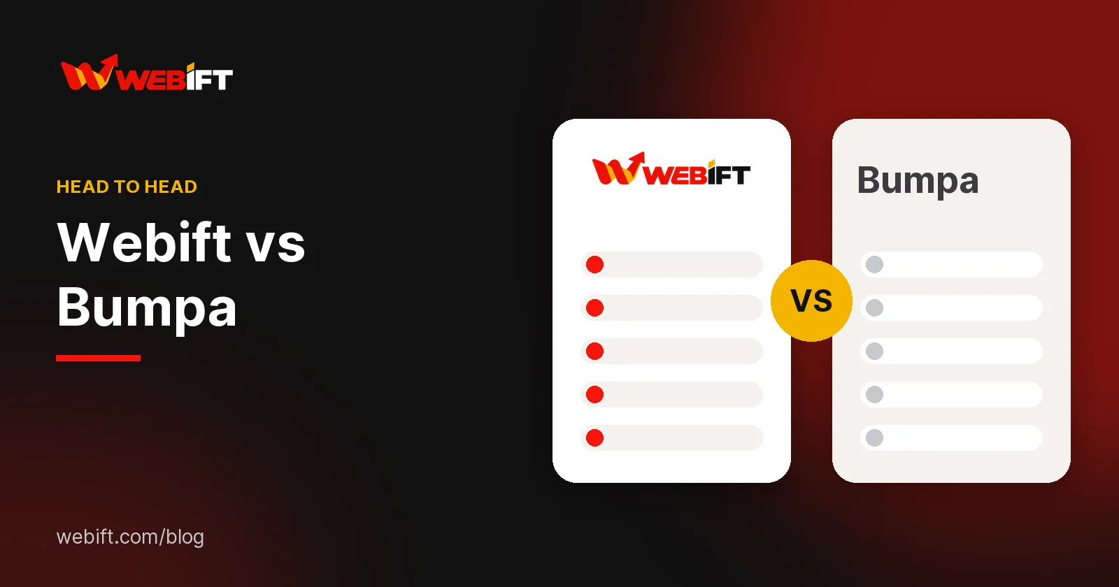 Webift and Bumpa comparison cards separated by a VS badge