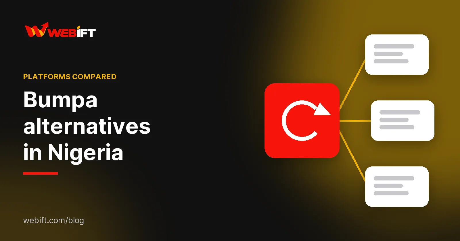 A central platform card branching to three alternative store cards, illustrating Bumpa alternatives in Nigeria